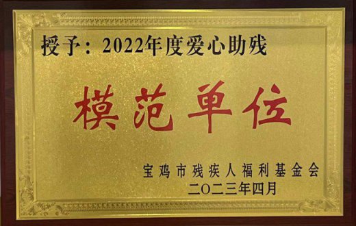 喜 訊 —— 寶雞市國有資產(chǎn)經(jīng)營有限責任公司榮獲“寶雞市2022年度愛心助殘模范單位”